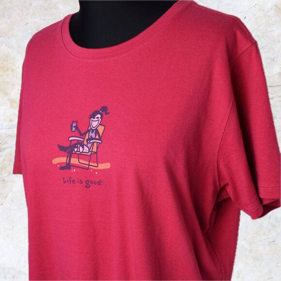 Life Is Good Camp Chair Drink Up Relax Fuchsia Short Sleeve T-Shirt-Women's M - Picture 1 of 7